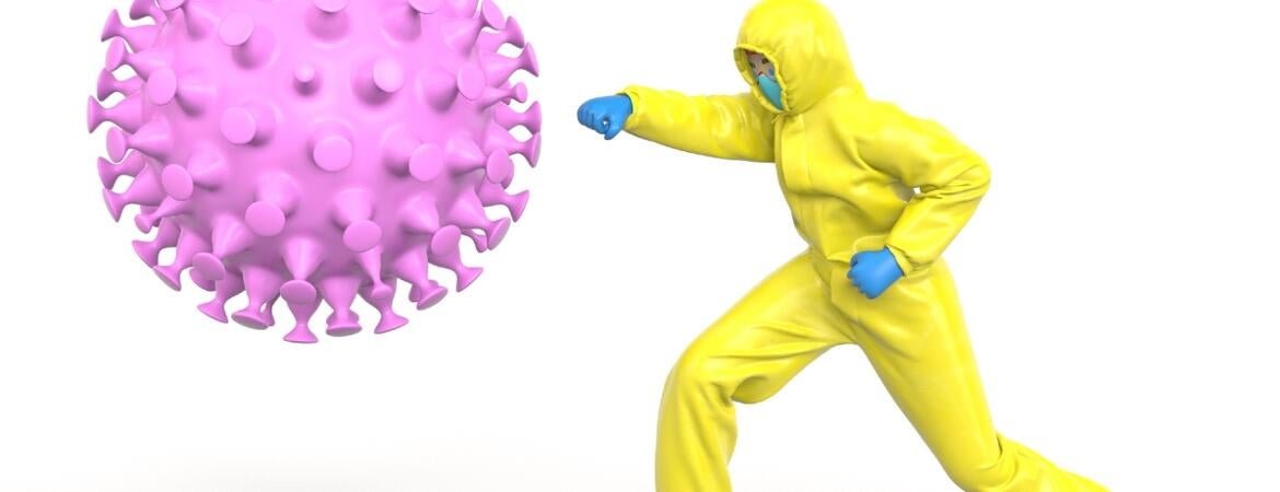 Man in hazmat suit fighting COVID